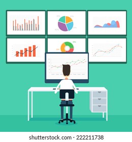 business people analytic business graph and SEO on monitor