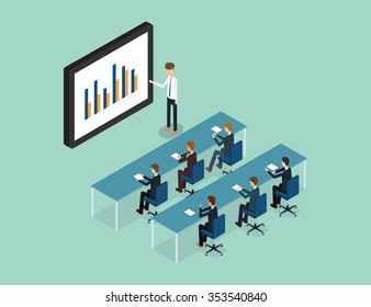 business people analytic on monitor graph report  and SEO on web.flat vector .workplace.office.business man .finance and investment .stock money. business research