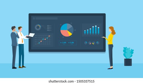 business people analytics  financial  graph report on monitor dashboard concept