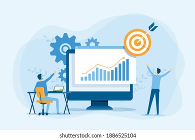 business people analytics and monitoring on financial investment report dashboard monitor concept and vector illustration design for business team meeting working concept