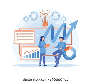 Business people analyze statistical data. Developing business ideas in the office. Business Intelligence concept. Flat vector illustration.