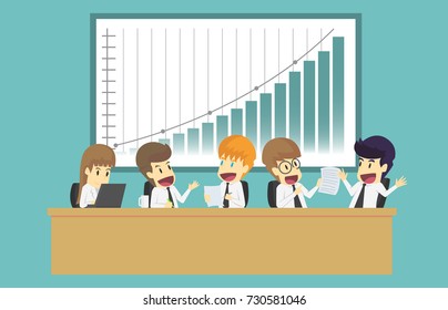 Business people analyzing documents income charts and graphs good teamwork on office table Teamwork successful.Cartoon of business is concept characters business,background, banner.illustration vector