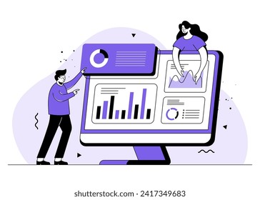 Business people analyzing and monitoring on financial reports and investments dashboard monitor, Business data analytics, SEO analytics optimization, Analytics and research