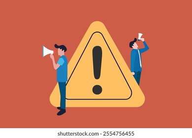 Business people announce with megaphone. concept of attention or warning information, breaking news or urgent message communication, alert and beware