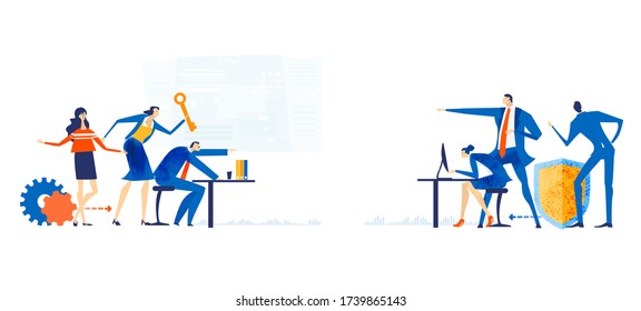 Business people arguing in office, trying to find solution, solving a problems. Meeting room, deadline, crisis concept illustration