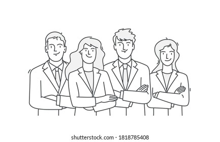 Business people with arms crossed. Teamwork. Hand drawn vector illustration.