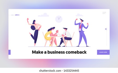 Business People Armwrestling with Support Group Cheering. Man and Woman Fighting. Business Competition, Challenge, Leadership Website Landing Page, Web Page. Cartoon Flat Vector Illustration, Banner