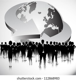 Business people with arrows background