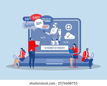 business people and an artificial intelligence robot communication.connecting artificial intelligence technology futuristic, AI, with brain Machine future cooperation vector