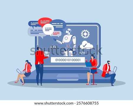 business people and an artificial intelligence robot communication.connecting artificial intelligence technology futuristic, AI, with brain Machine future cooperation vector