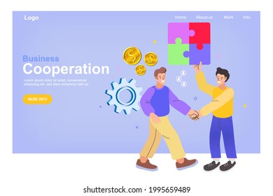 Business people assembling jigsaw puzzle and represent team support. Concept of teamwork, business cooperation, collective project work. Modern flat colorful vector illustration.