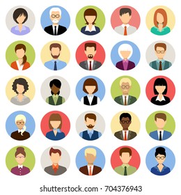 Business people avatars in a circle. Women and men office. Vector