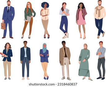 Business people avatars collection. Close-up vector cartoon illustration of people of different ages and ethnicities in office outfits. Isolated on white background