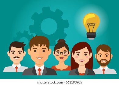 Business people avatars have an idea. Team project concept background. Vector illustration.