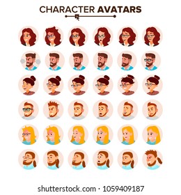 Business People Avatars Set Vector. Man, Woman. Face, Emotions. Default People Character Avatar Placeholder. Office Worker Person. Male, Female. Flat, Cartoon, Comic Art Isolated Illustration