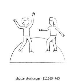 business people avatars standing on mountain