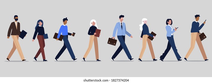 Business people back to office. Vector illustration of people going to work.