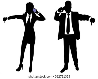Business people with bad news on cell phone disapproving 