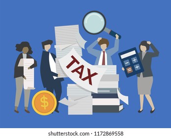 Business people and bankers with money illustration