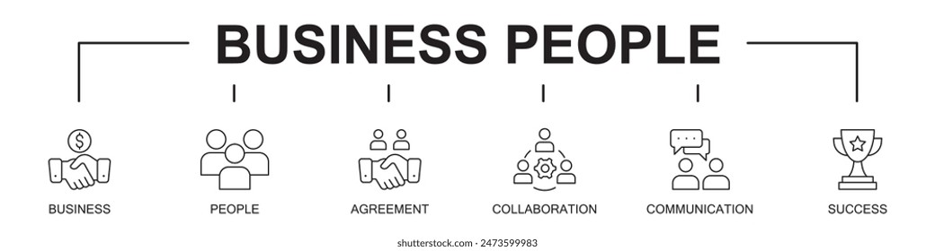 Business people banner concept line icons vector illustration on white background . business, people, agreement, collaboration, communication, success, winner, handshake, dollar, investment,