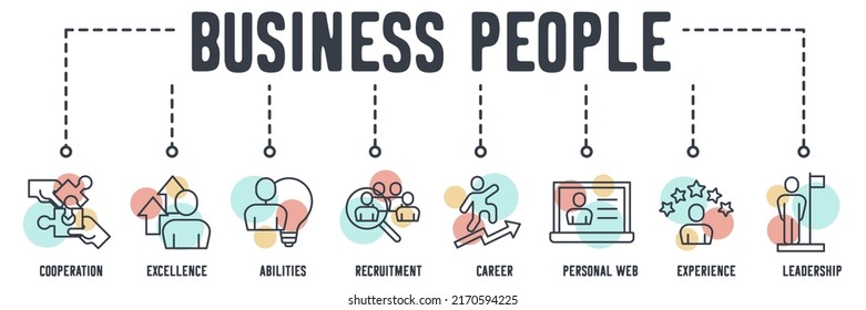 Business People banner web icon. cooperation, excellence, abilities, recruitment, career, personal web, experience, leadership vector illustration concept.