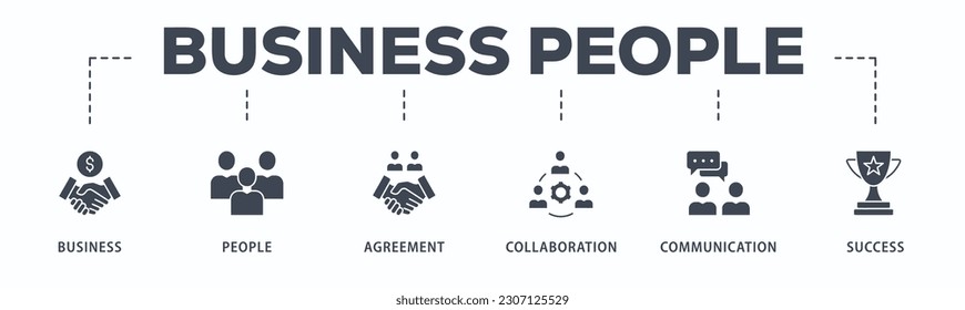 Business people banner web icon vector illustration concept with icon of business, people, agreement, collaboration, communication and success

