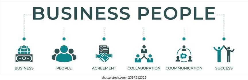 Business people banner website icon vector illustration concept with icons of business, people, agreement, collaboration, communication, and success.