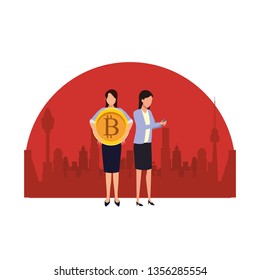Business people with bitcoins