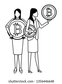 Business people with bitcoins in black and white