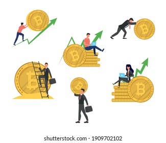 business people bitcoins and crypto currency set icons vector illustration design