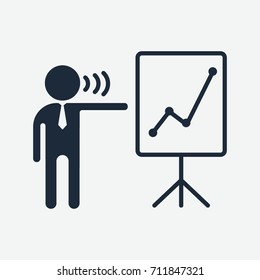 Business people black flat vector icon. Presentation concept. Element for infographics and analytics, statistics and reports. Sociology, demography, business processes. Isolated on white background.
