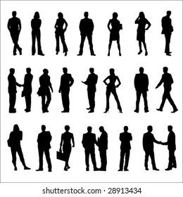 Business People Black Silhouette Vector Illustrations