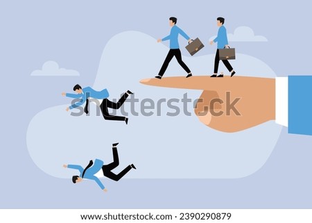 Business people blindly following hand point and continuously falling