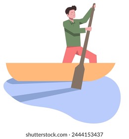 business people boarding a boat against time and stress. strategy, concept, analyzing, looking for ideas, solving problems, finance. suitable for business themes. flat vector illustration.