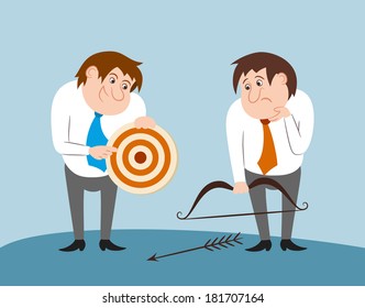 Business people with bow arrow and target goal isolated vector illustration