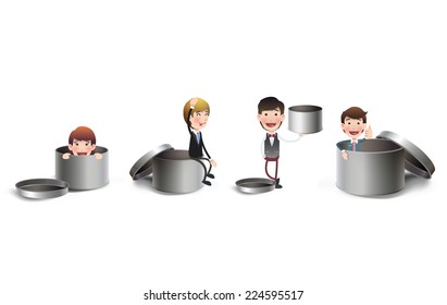 Business people with boxes over white background