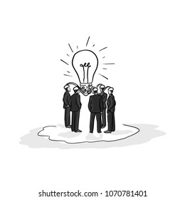 business people brainstorm idea vector illustration sketch hand drawn with black lines isolated on white background