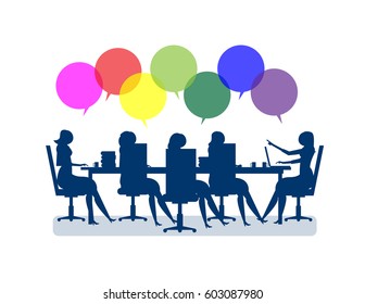 Business people brainstorming. Concept business illustration, businesswomen meeting for marketing deals to sucess. Vector flat

