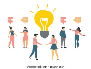 proceso de brainstormorming de gente de negocios que genera nueva idea luz de la innovación concepto de equipo inspirar proyecto de inicio boceto horizontal doodle ilustración vectorial