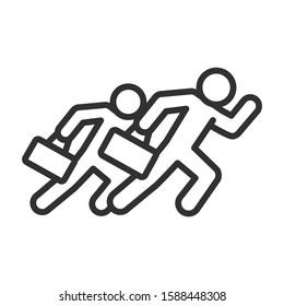 Business people with briefcase are running , linear icon. Editable stroke
