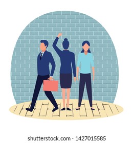 business business people businessman carrying a briefcase and businesswoman back view pointing avatar cartoon