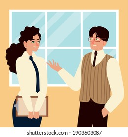 business people, businessman talking with woman employee