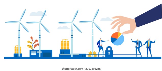 Business people calculating profit from alternative power generators, wind power generators. Alternative energy supply concept 