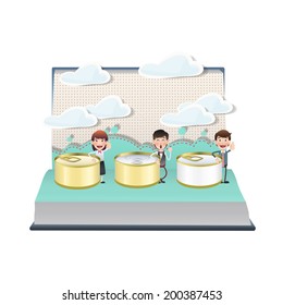 Business people with can of tuna on open book