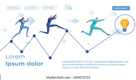 Business People Cartoon Characters In Competition for Finding Right Solution for their Company. Goals Achievements and Bright Idea for Future Successful Career Growth. Flat Vector Illustration.