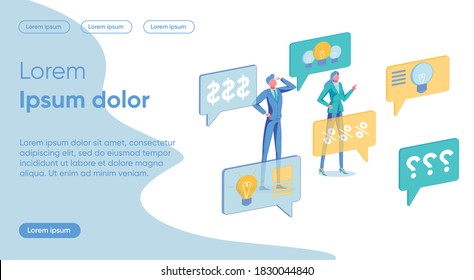 Business People Cartoon Characters Using Internet Advanced Technology for Market and Company Growth Analysis. Promotion and Funding through Social Media Services. Flat Cartoon Vector Illustration.