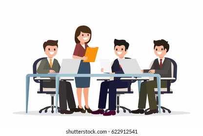 Business people. Cartoon flat design characters.  Office teamwork concept. Isolated. Vector