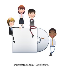 Business people with CDs over white