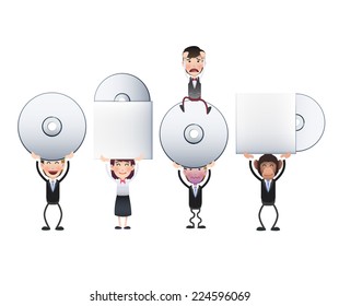 Business people with CDs over white