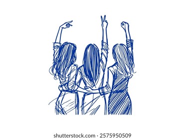 Business People celebrating hand drawn sketch vector